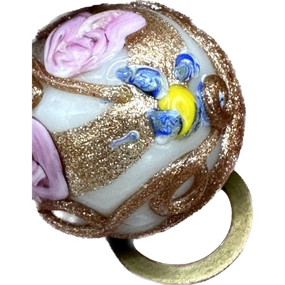 Vtg Made in ITALY Venetian Wedding Cake Glass Button Clip On Earrings Pink Gold - Picture 4 of 13